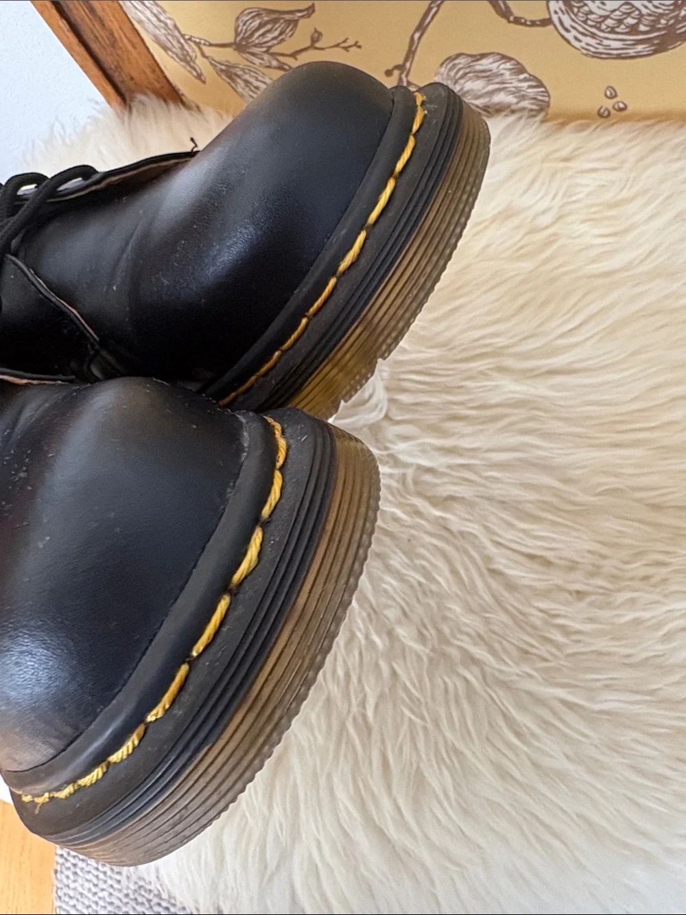 New! Dr. Martens Black 3-Eye Derby with Yellow Welt Stitching